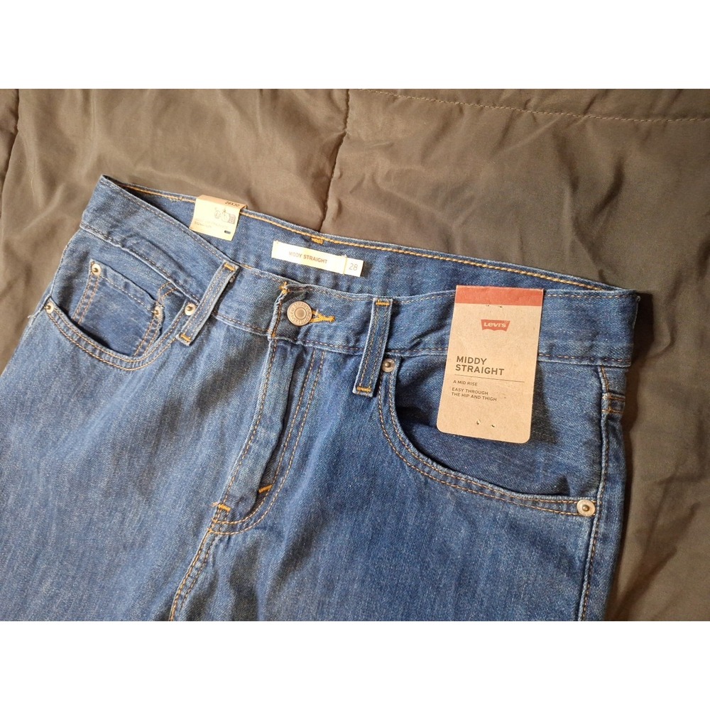 Levis Middy Straight Jeans Women Measure 32x30 Blue Denim Chore Rodeo Irregular